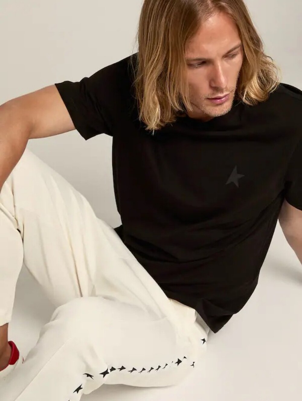 $295 Golden Goose Black Star Collection T-shirt with tone-on-tone star Small